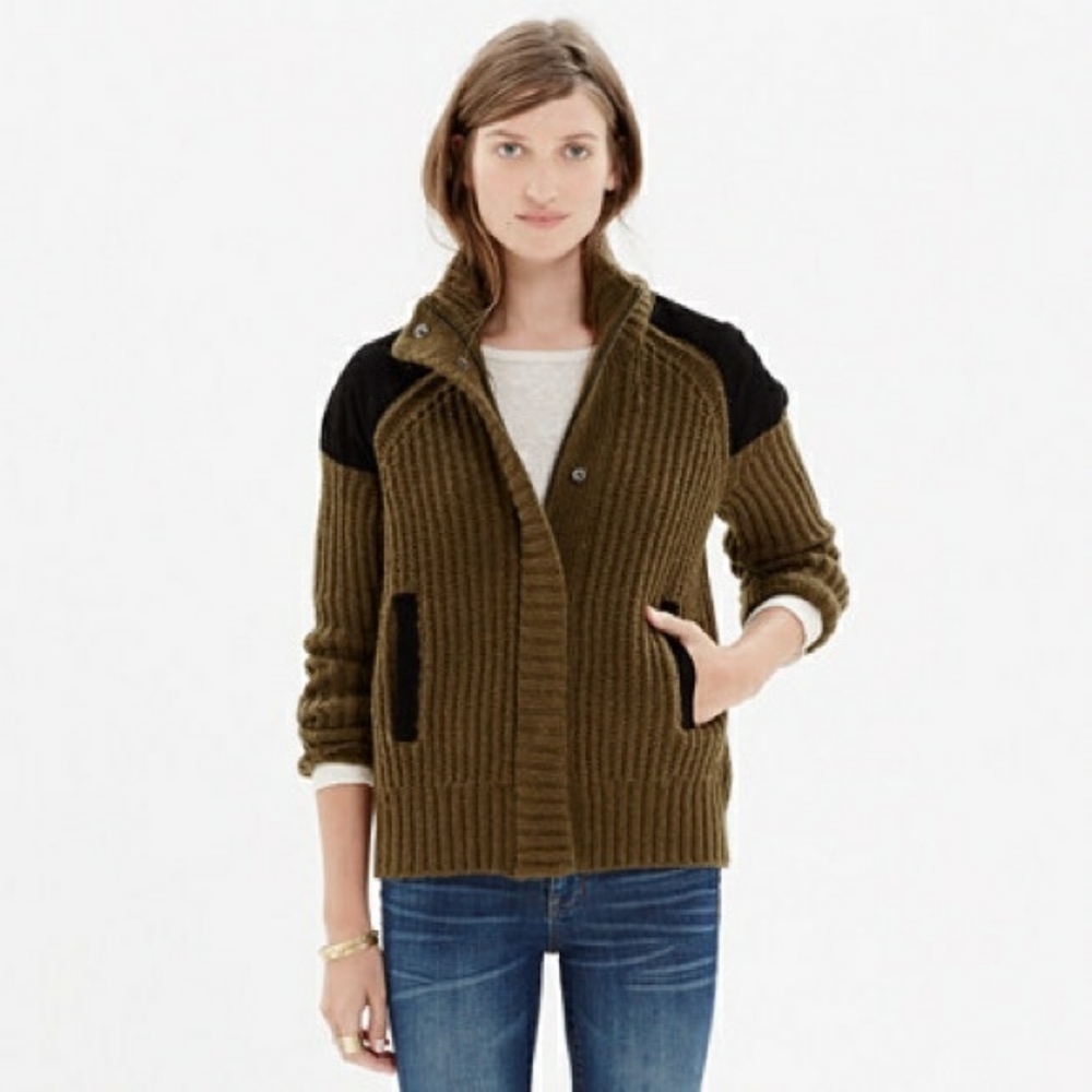 Madewell Uphill Olive Green Ribbed Sweater